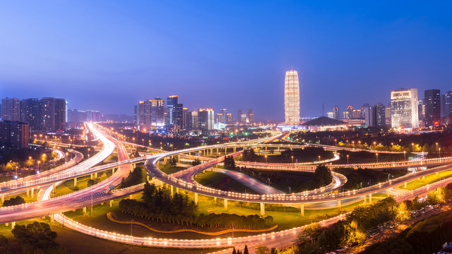 郑州郑东新区CBD夜景全景