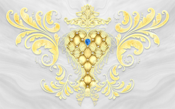 黄金花纹蓝宝石爵士白石纹背景墙