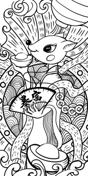 鼠年國(guó)潮風(fēng)插畫線高清線稿