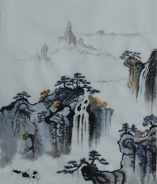 層巒疊嶂的禪意墨韻山水水墨畫