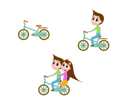 自行車卡通情侶
