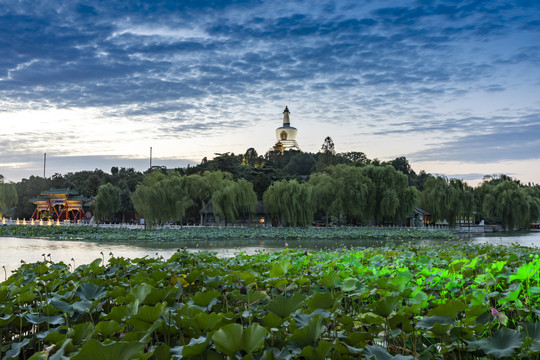 中国北京北海公园夜景风光