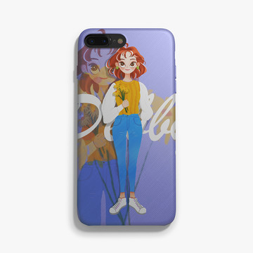 手捧鮮花女孩手機(jī)殼文創(chuàng)插畫