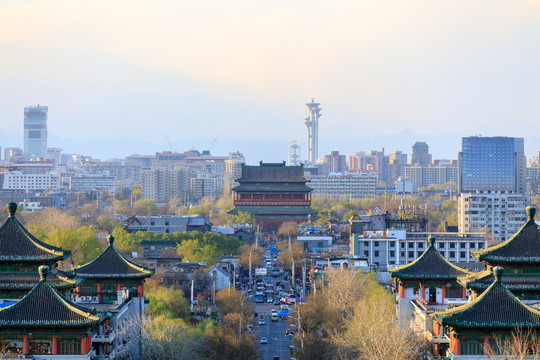 景山遠眺北京中軸線壽皇殿鼓樓