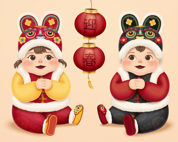 恭賀新禧戴老虎帽的小嬰兒