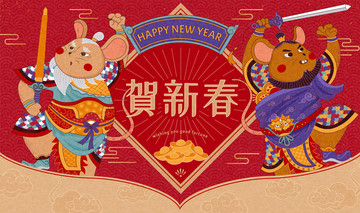 鼠年贺新春老鼠门神插图