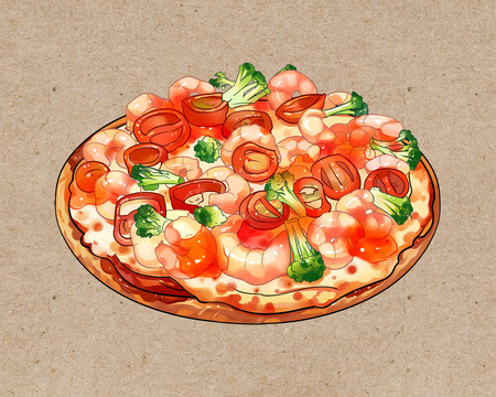 比萨饼pizza手绘卡通图