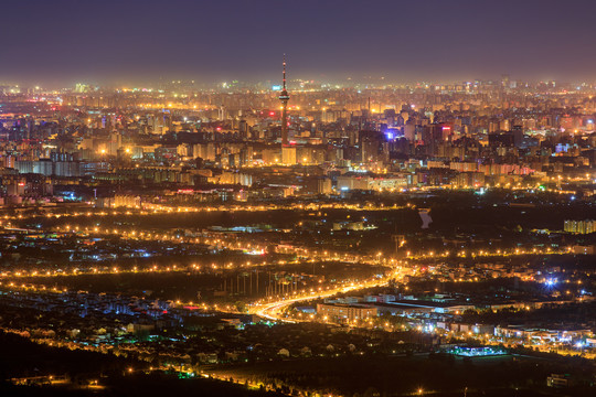 西山远眺北京西城区夜景