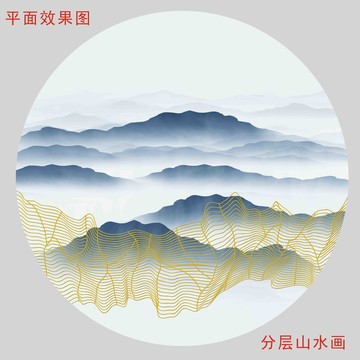 金線圓形山水