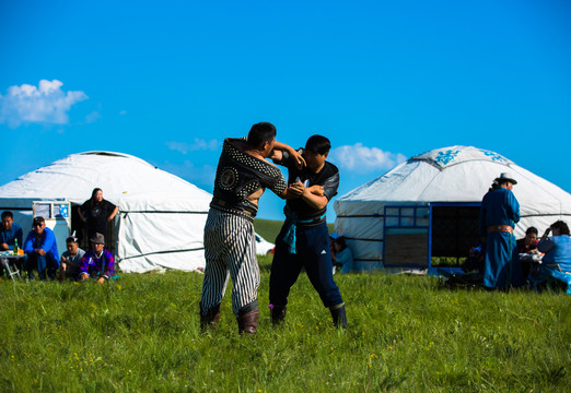 夏季草原蒙古族摔跤