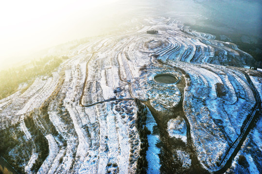 山东枣庄山亭区梯田雪景