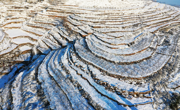 山东枣庄山亭区梯田雪景