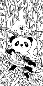 熊猫国潮电子烟手机壳插画线稿