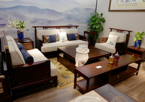 新中式全实木沙发