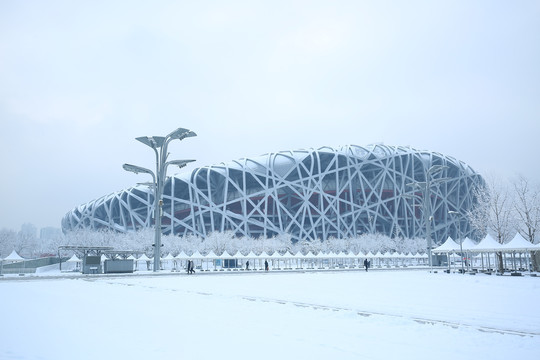 冬奥会场馆国家体育场鸟巢雪景