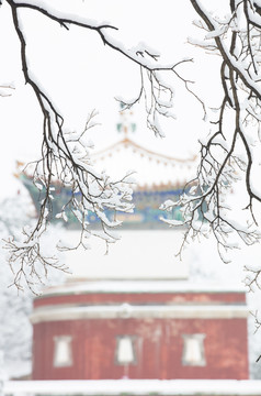 北京颐和园四大部洲景区冬日雪景