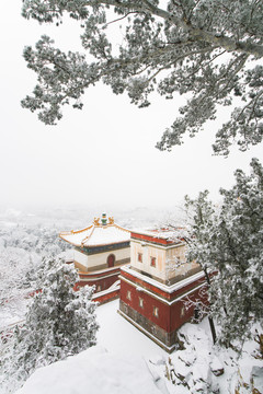 北京颐和园四大部洲景区雪景