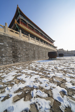 冬天的中国北京故宫建筑一角