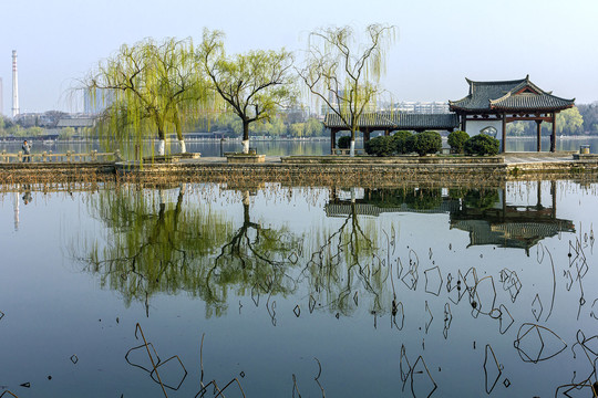 大明湖双柳屏