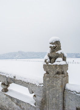 雪中的石狮子