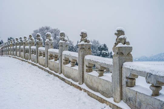 北京颐和园十七孔桥雪景