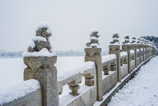 北京颐和园十七孔桥雪景