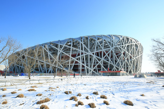 冬奥会场馆国家体育场鸟巢雪景