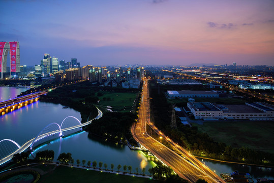 苏州金鸡湖城市风光夜景