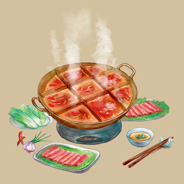 原創(chuàng)手繪九宮格火鍋