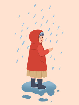 雨中的紅衣少女