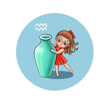 紅衣水瓶座女孩插畫
