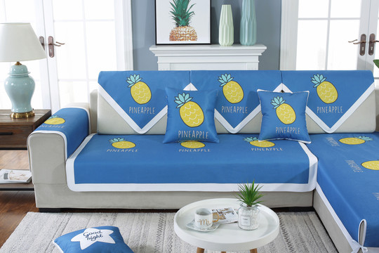 蓝色菠萝图案沙发垫