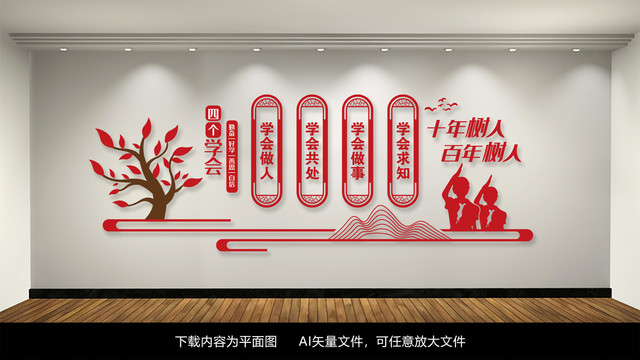 中國風(fēng)四個(gè)學(xué)會(huì)校園文化墻