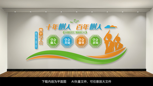 卡通四個(gè)學(xué)會(huì)校園文化墻