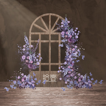 紫色油畫(huà)風(fēng)手繪婚禮花藝