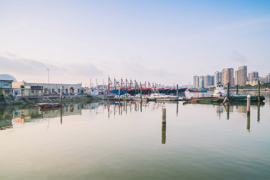 珠海和澳门的城市建筑海岸线风光