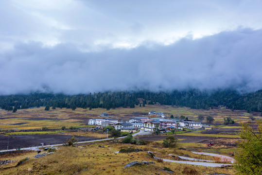 中国西藏林芝鲁朗扎西岗村秋景