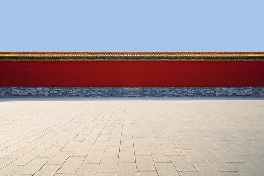 中国北京故宫红墙背景宽阔地面