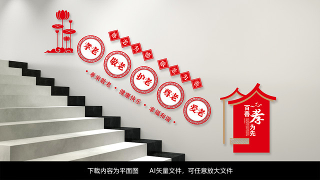 社區(qū)養(yǎng)老院文化墻樓梯墻