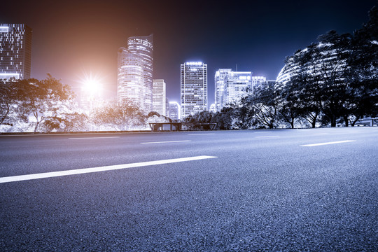 道路地面和建筑景观夜景