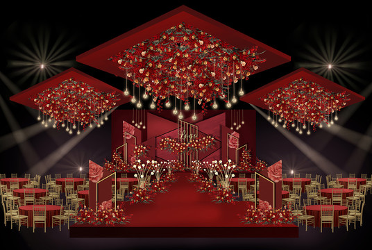 紅色現(xiàn)代婚禮舞臺(tái)