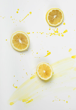 柠檬片水彩绘画拍摄