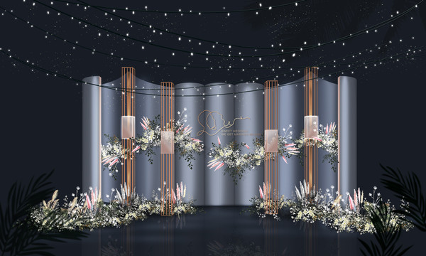 莫蘭迪霧霾藍(lán)手繪婚禮背景