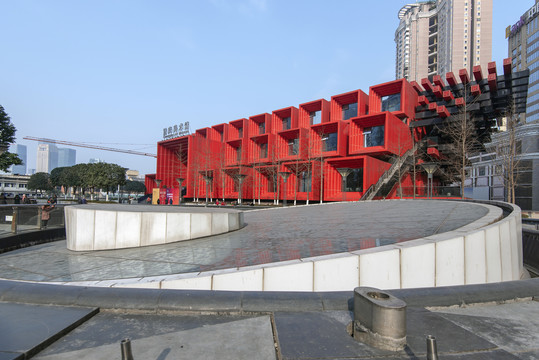 重庆美术馆建筑特写中国红