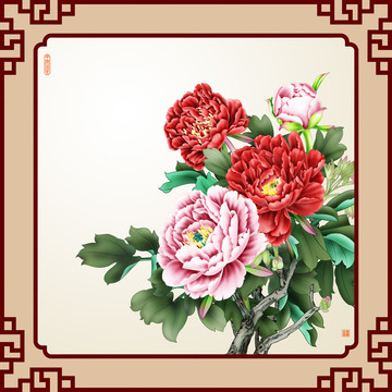 邊框富貴牡丹