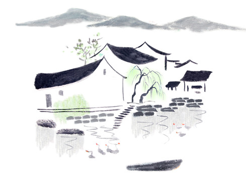 水墨農(nóng)村畫