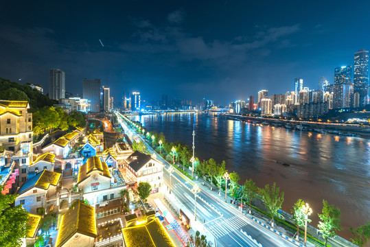 重庆山城江城的龙门浩老街夜景