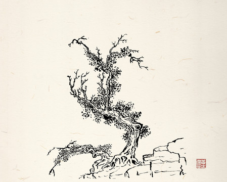 水墨古樹