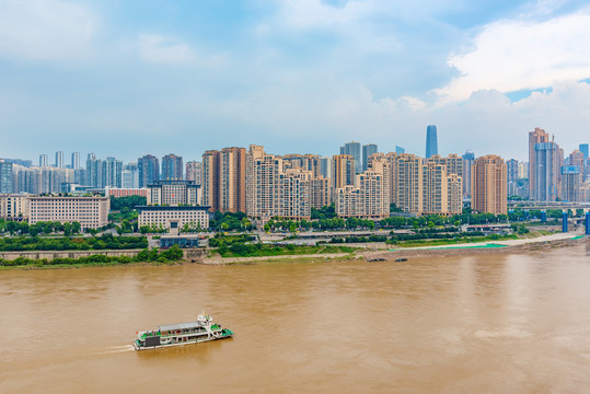 重庆山城嘉陵江边城市建筑风光