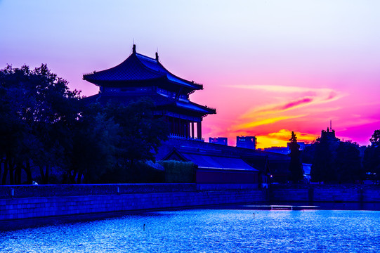 夕阳下的北京紫禁城神武门